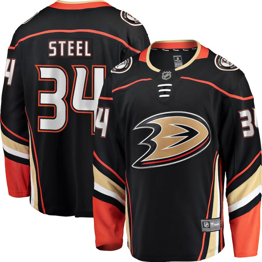 Men Anaheim Ducks #34 Sam Steel Fanatics Branded Black Team Color Breakaway Player NHL Jersey